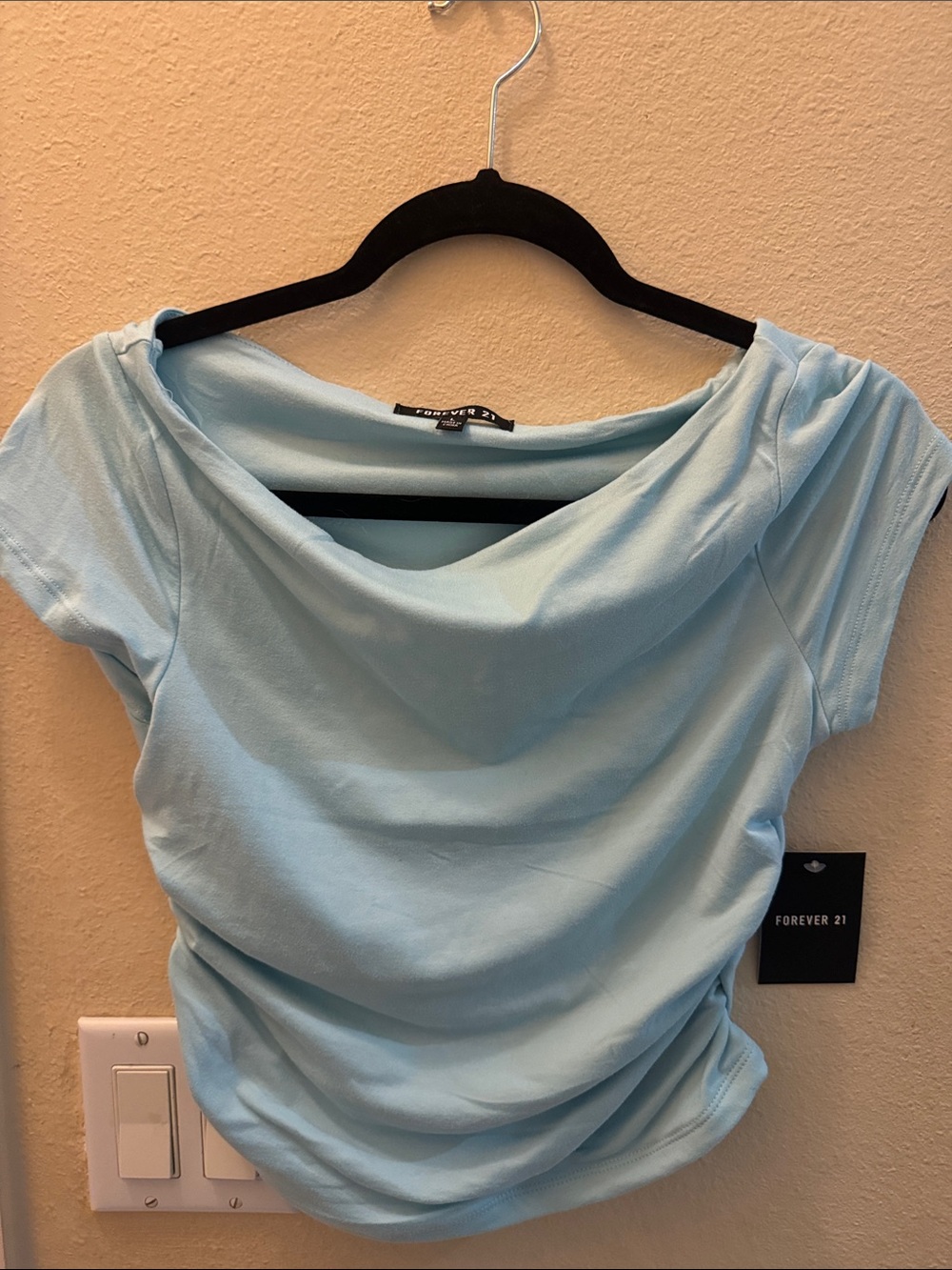 Forever 21 Baby Blue Short Sleeve Cowl Neck Top